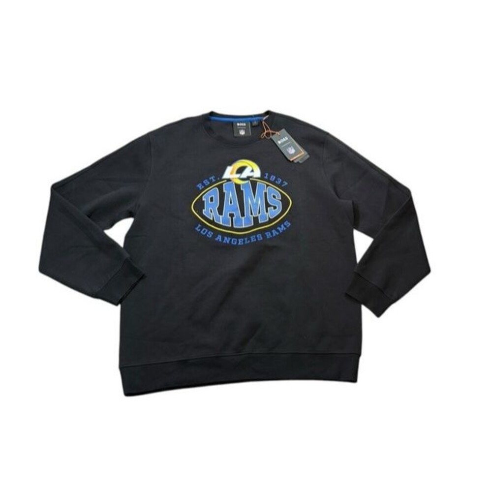BOSS X NFL LA Rams Crewneck Sweatshirt Mens Size XXL 2XL Black Los Angeles
